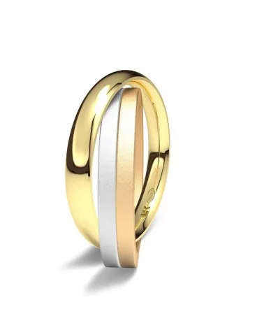 Alianza tricolor entrelazada oro 18k tres aros, amarillo por fuera