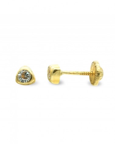 Pendientes oro 9k triángulo circonita cierre rosca 4mm