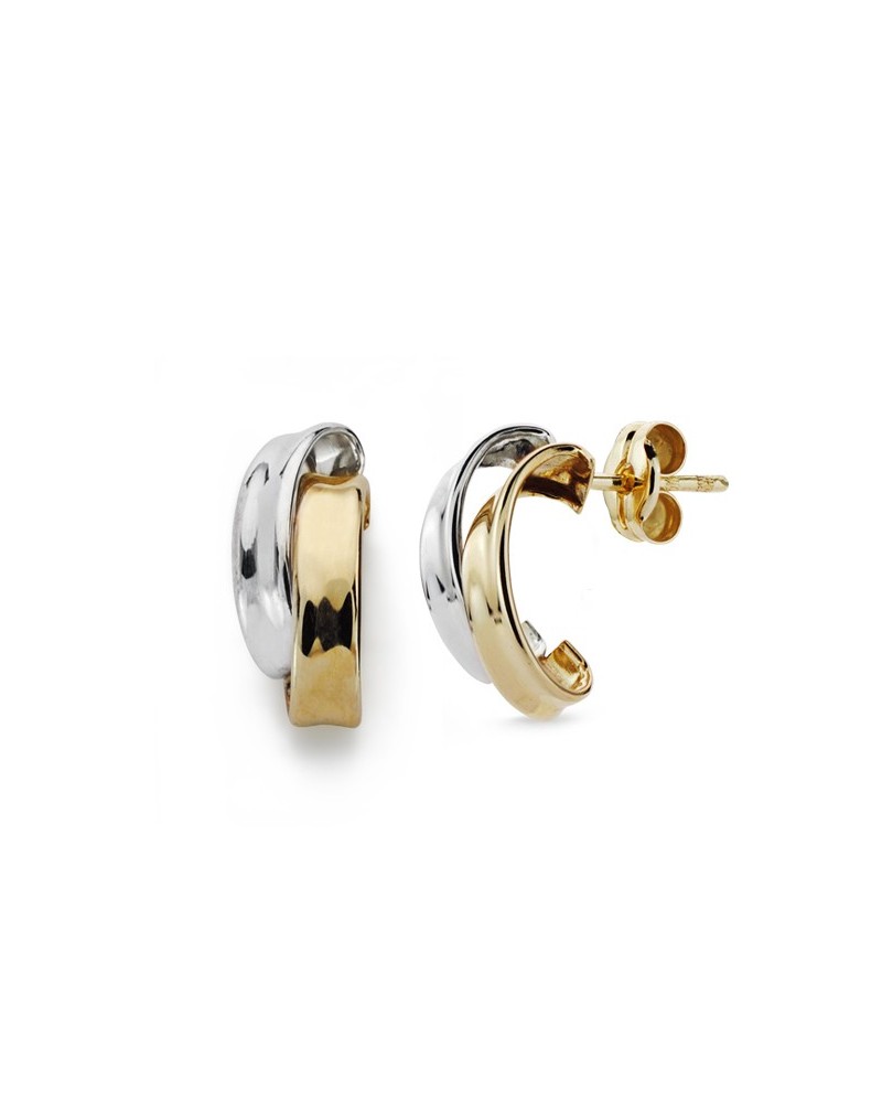 Pendientes oro 9k bicolor bandas 14x6 mm