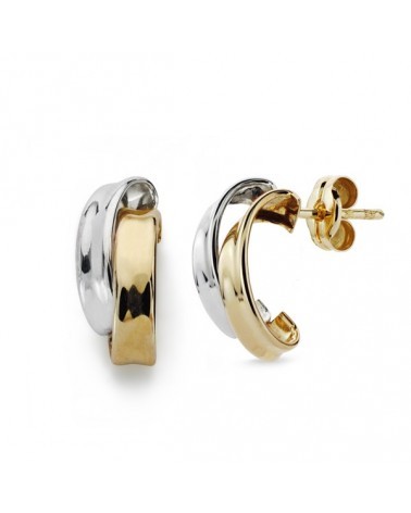 Pendientes oro 9k bicolor bandas 14x6 mm