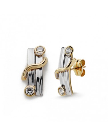 Pendientes oro 9k bicolor diseño geométrico 15x6 mm