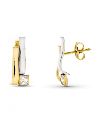 Pendientes oro 9k bicolor circonita cuadrada 15x5mm