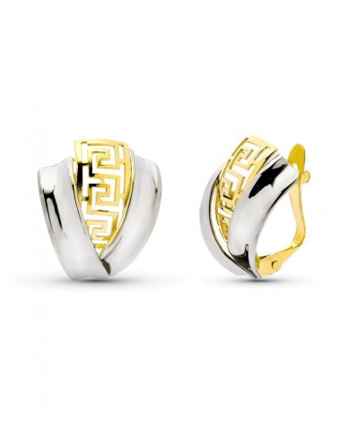 Pendientes oro 9k bicolor greca catalana 16x13mm