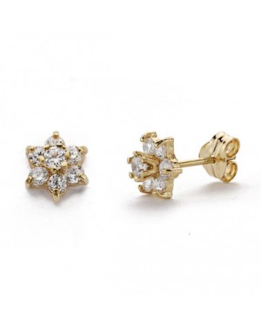 Pendientes oro 9k amarillo flor circonitas 6mm