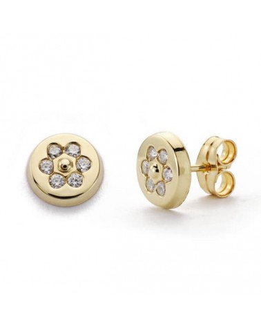 Pendientes oro 9k redondos circonita cierre presión 8mm
