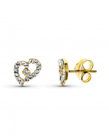 Pendientes oro 9k bicolor corazón circonita 9x6mm
