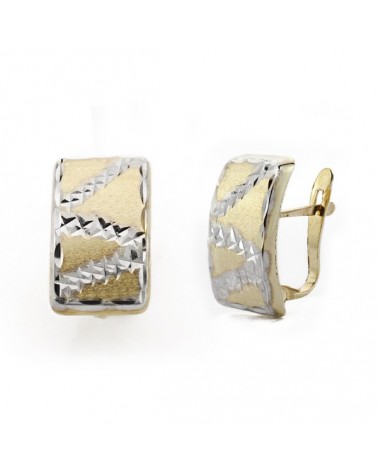 Pendientes oro 9k bicolor rectangulares tallados 15x9 mm