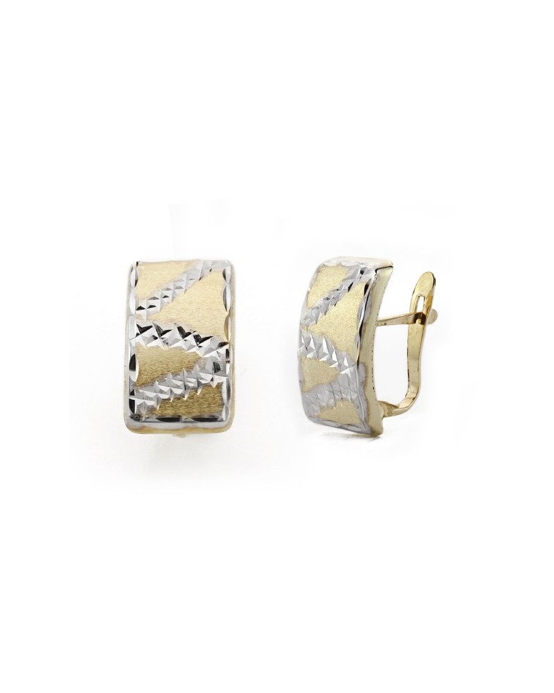 Pendientes oro 9k bicolor rectangulares tallados 15x9 mm