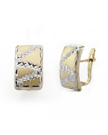 Pendientes oro 9k bicolor rectangulares tallados 15x9 mm