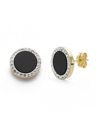 Pendientes oro 9k bicolor ónix circonita 11mm