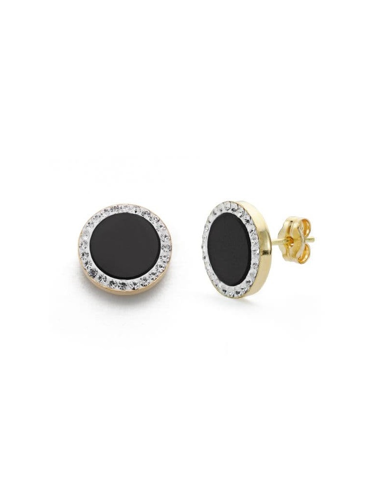 Pendientes oro 9k bicolor ónix circonita 11mm