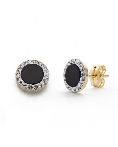 Pendientes oro 9k bicolor ónice circonita 7mm