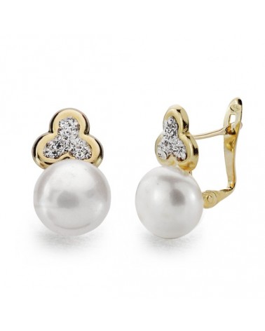 Pendientes oro 9k trébol perla cierre catalán 16x9mm