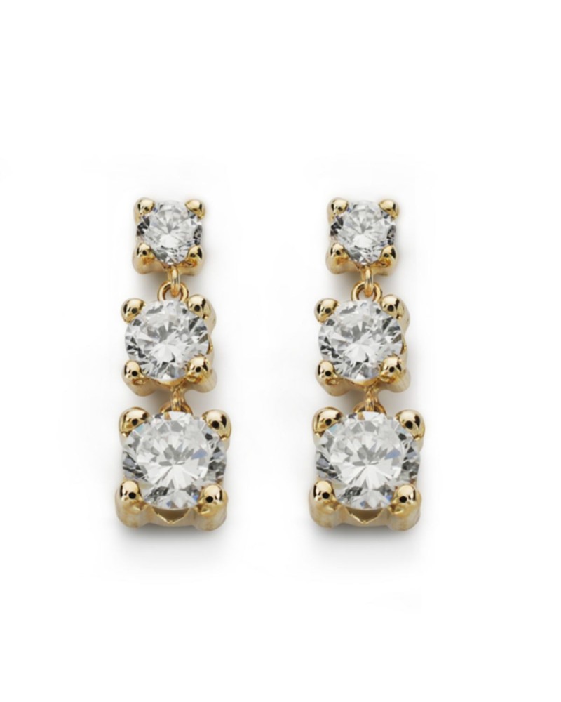 Pendientes oro 9k amarillo tres circonitas cierre presión
