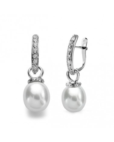 Pendientes oro 9k blanco perla cierre catalán