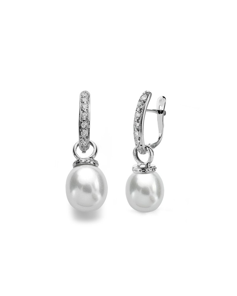 Pendientes oro 9k blanco perla cierre catalán