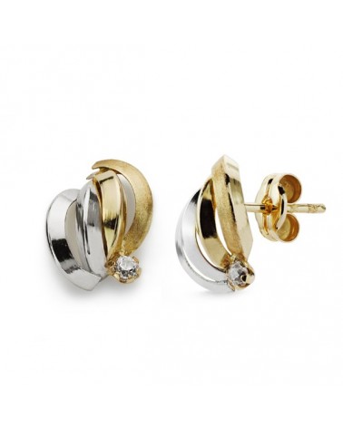Pendientes oro 9k bicolor bandas circonita 10x9 mm
