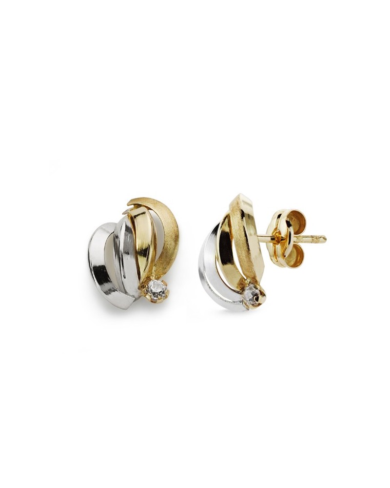 Pendientes oro 9k bicolor bandas circonita 10x9 mm
