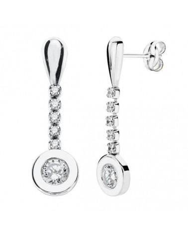 Pendientes oro 9k blanco largos circonita 25x7 mm
