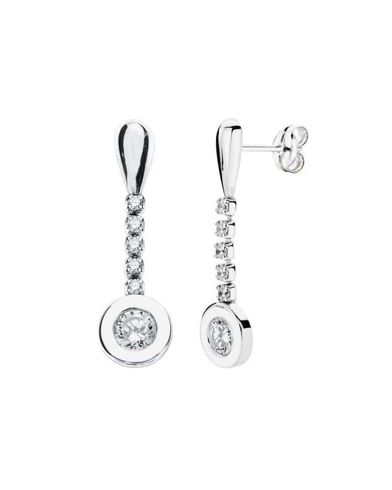 Pendientes oro 9k blanco largos circonita 25x7 mm