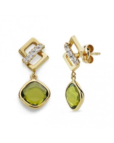 Pendientes oro 9k amarillo circonita piedra verde