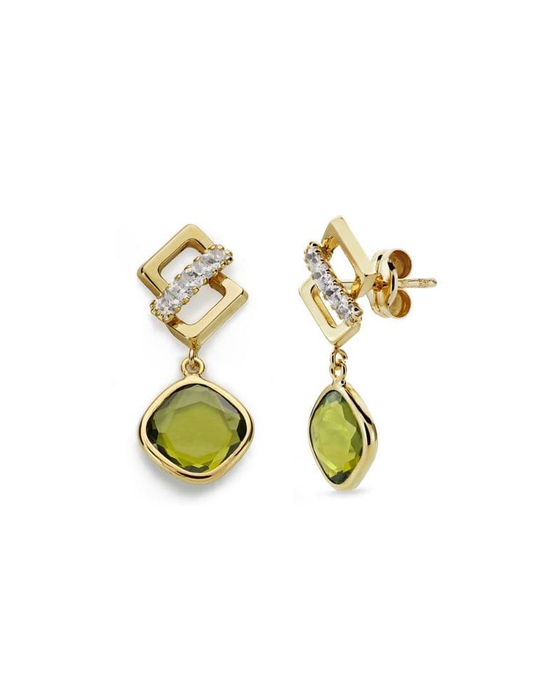 Pendientes oro 9k amarillo circonita piedra verde