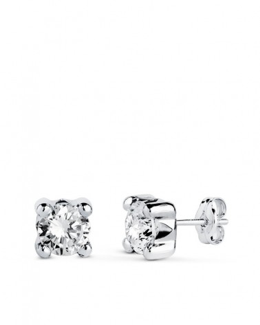 Pendientes oro blanco 9k circonita 5mm cierre presión