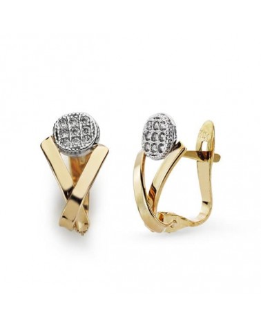 Pendientes oro 9k bicolor circonita cierre catalán 13x7 mm