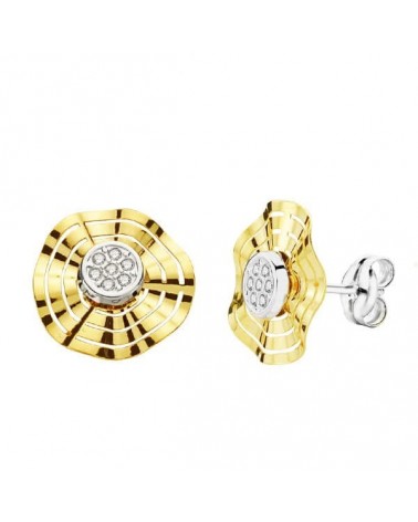 Pendientes oro 9k bicolor calados circonita 10 mm
