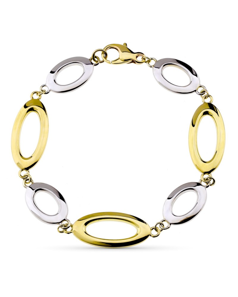 Pulsera oro 9k bicolor eslabones ovales 19cm