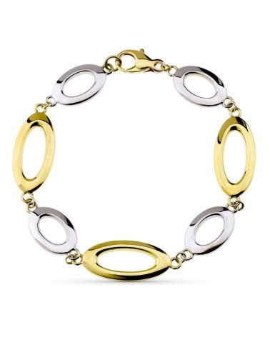 Pulsera oro 9k bicolor eslabones ovales 19cm