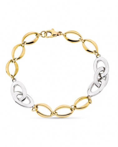 Pulsera oro 9k amarillo eslabones bicolor 20,5 cm