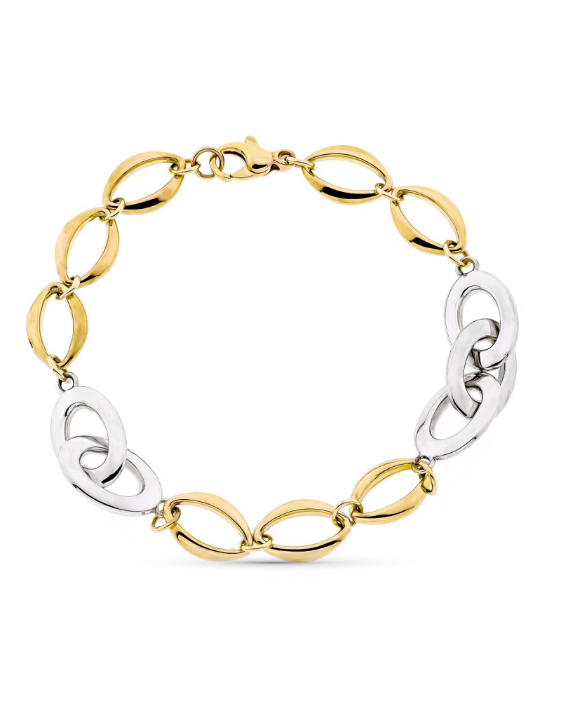 Pulsera oro 9k amarillo eslabones bicolor 20,5 cm