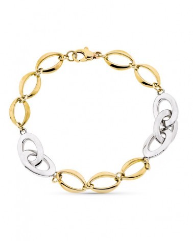 Pulsera oro 9k amarillo eslabones bicolor 20,5 cm