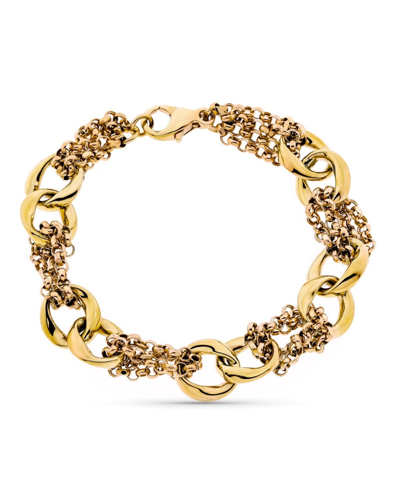 Pulsera oro 9k tricolor eslabones cadenas 18cm