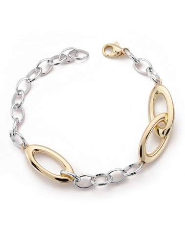 Pulsera oro 9k bicolor eslabones ovalados 20 cm