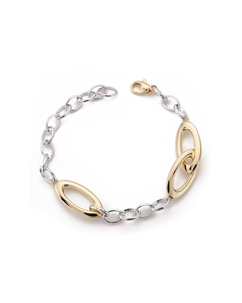 Pulsera oro 9k bicolor eslabones ovalados 20 cm