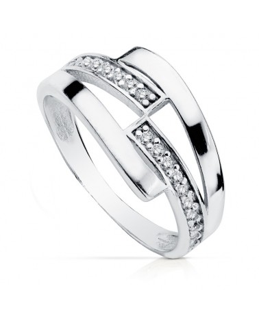 Sortija oro blanco 9k bandas circonitas 9mm
