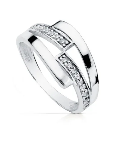 Sortija oro blanco 9k bandas circonitas 9mm