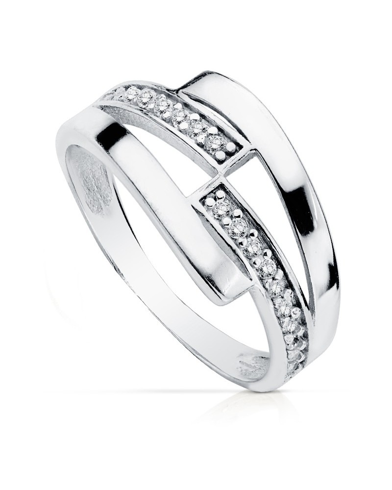 Sortija oro blanco 9k bandas circonitas 9mm