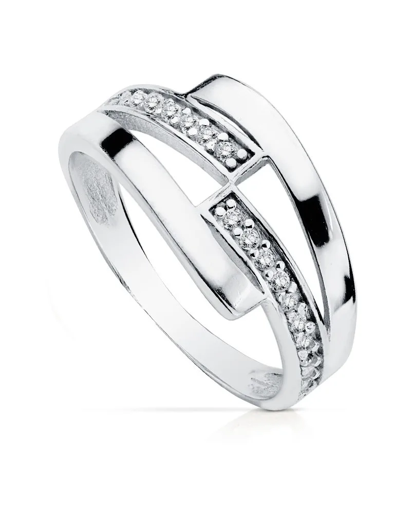 Sortija oro blanco 9k bandas circonitas 9mm