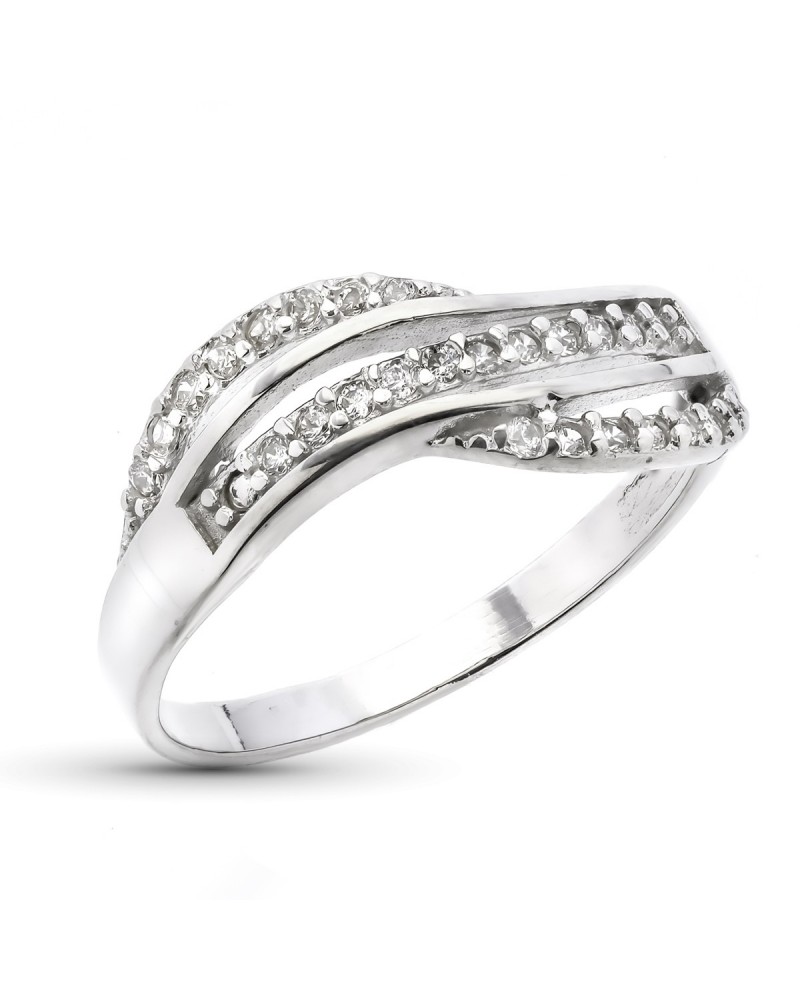 Sortija oro 9k blanco ondas circonitas 7mm