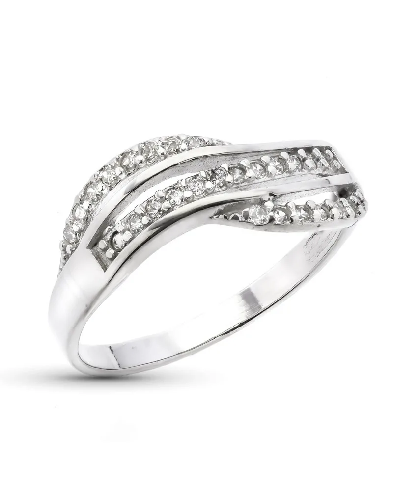 Sortija oro 9k blanco ondas circonitas 7mm
