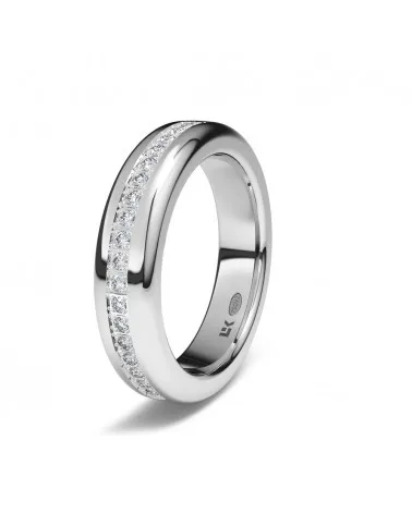 Alianza de boda oro blanco 18k 4,5 mm semirrectangular con 20 diamantes