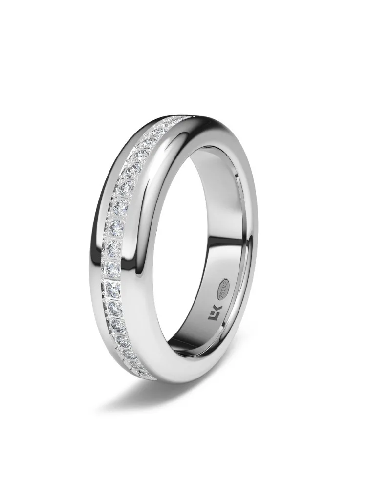 Alianza de boda oro blanco 18k 4,5 mm semirrectangular con 20 diamantes