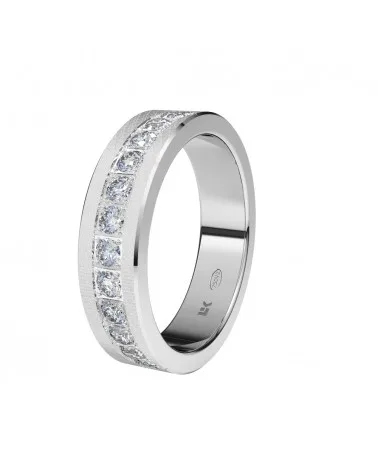 Alianza de boda oro blanco 18k 5 mm rectangular gruesa con 26 diamantes