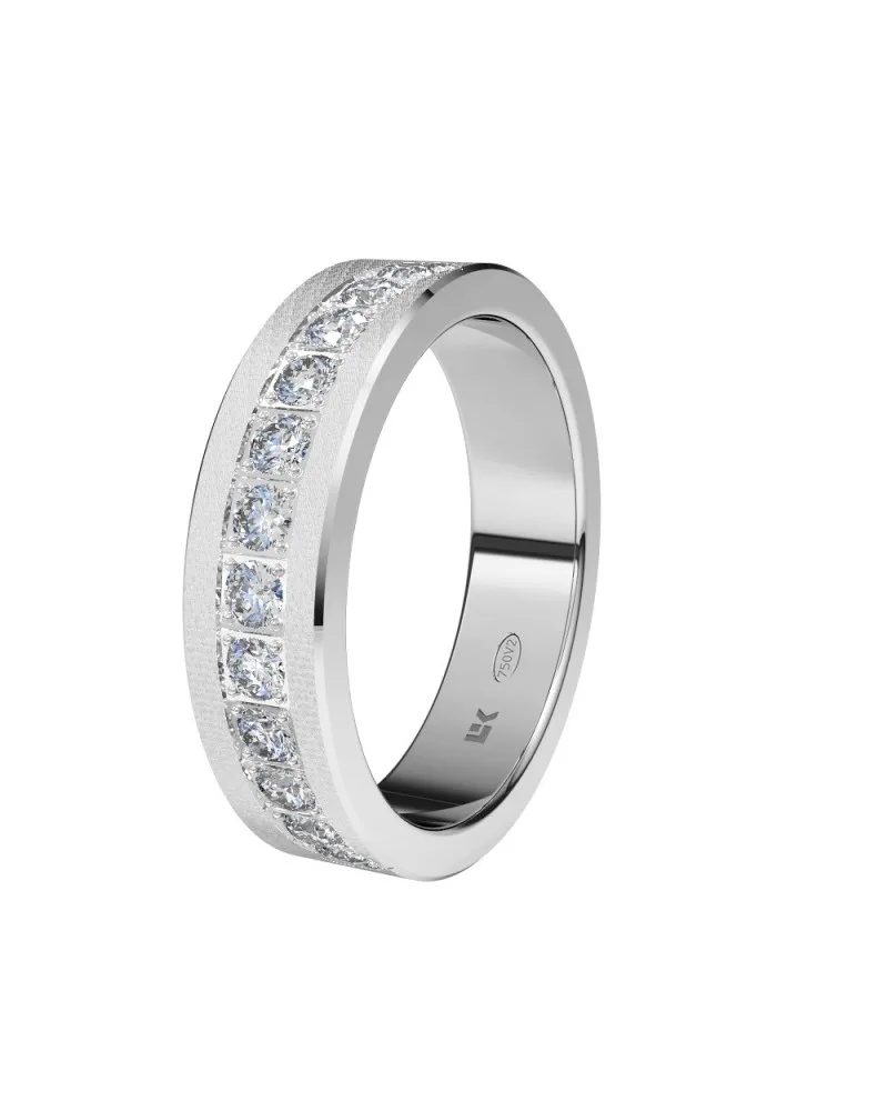 Alianza de boda oro blanco 18k 5 mm rectangular gruesa con 26 diamantes