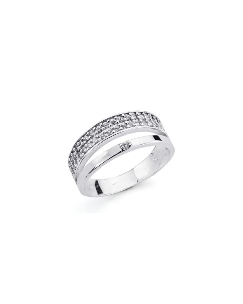 Sortija oro blanco 9k dos bandas circonitas 7mm
