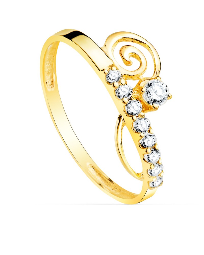 Sortija oro amarillo 9k circonitas espiral 9mm