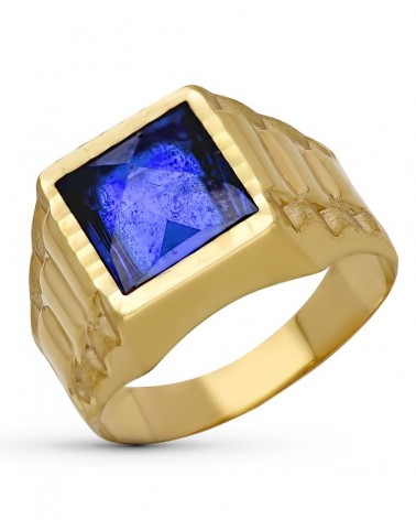 Sello oro 9k amarillo piedra azul 9mm